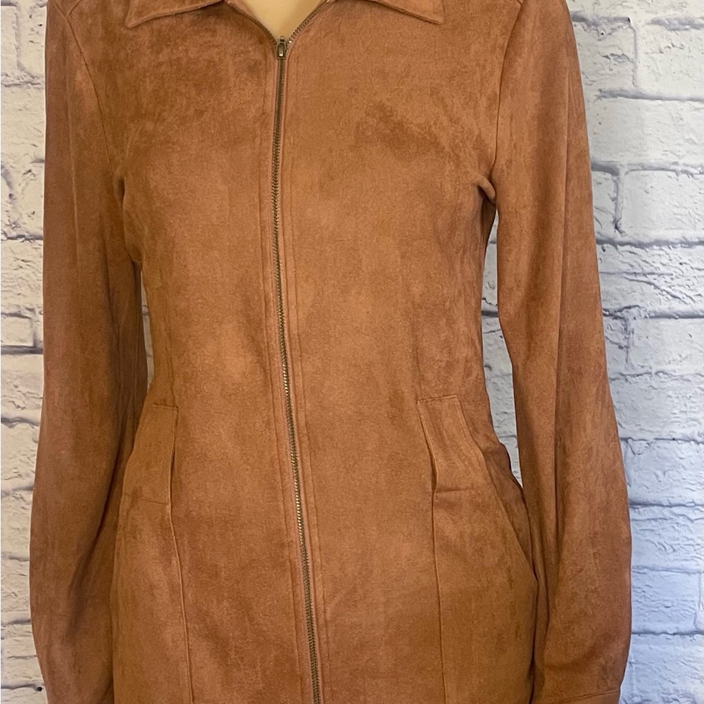 Cupid Brown Zip Front Pocket Jacket/Dress Size Small 35in Long